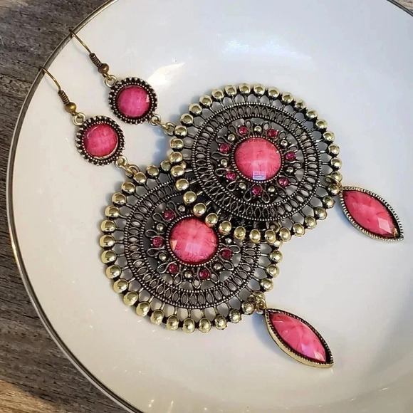 Vintage Neo Victorian Glam Long Faux Stone Dangle Earrings - Picture 2 of 9